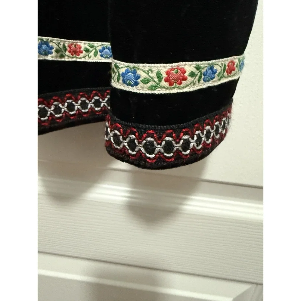 Free People Scandinavian Tunic Dress Black Velvet Boho Embroidered Trim Womens S